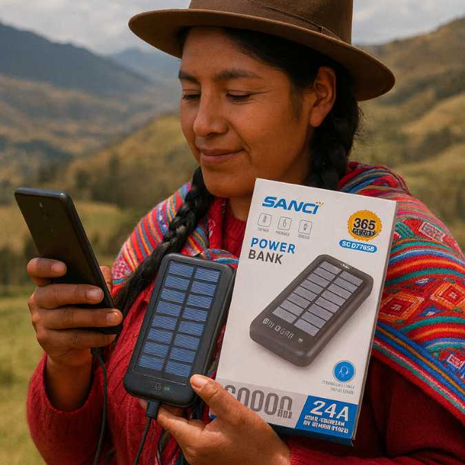 Cargador Solar Portátil con 4 Cables y Carga Inalámbrica – 20000mAh
